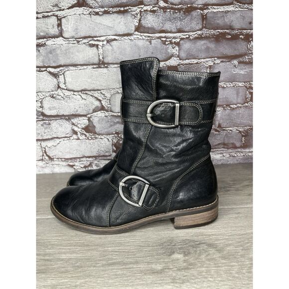 Paul Green Emerson Moto Boots Black Leather Distressed Boots Women Sz 7M US/38EU - Picture 1 of 16